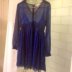 Blue & black semi sheer animal print dress Michael by Michael Kors